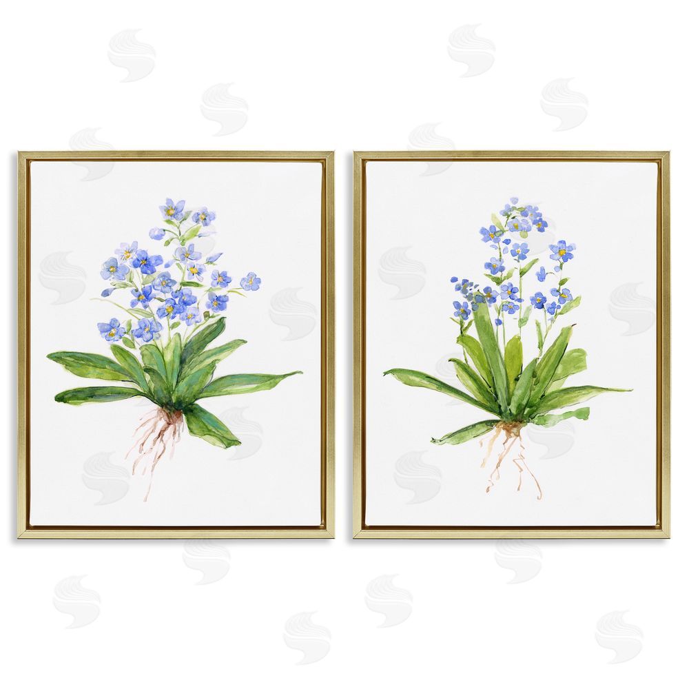 Sally Swatland Bluebird Garden Floral Bunches Gold Floating Frame Canvas Wall Art Print