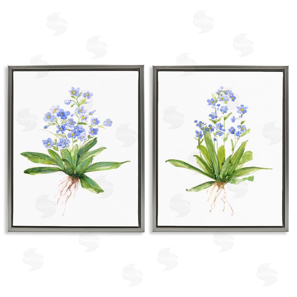 Sally Swatland Bluebird Garden Floral Bunches Gray Floating Frame Canvas Wall Art Print