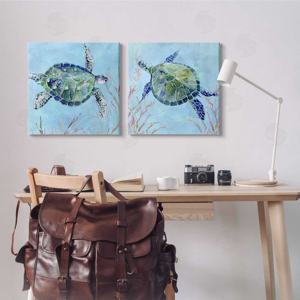 Carol Robinson Abstract Sea Turtles Deep Sea Coral Canvas Wall Art Print in Room