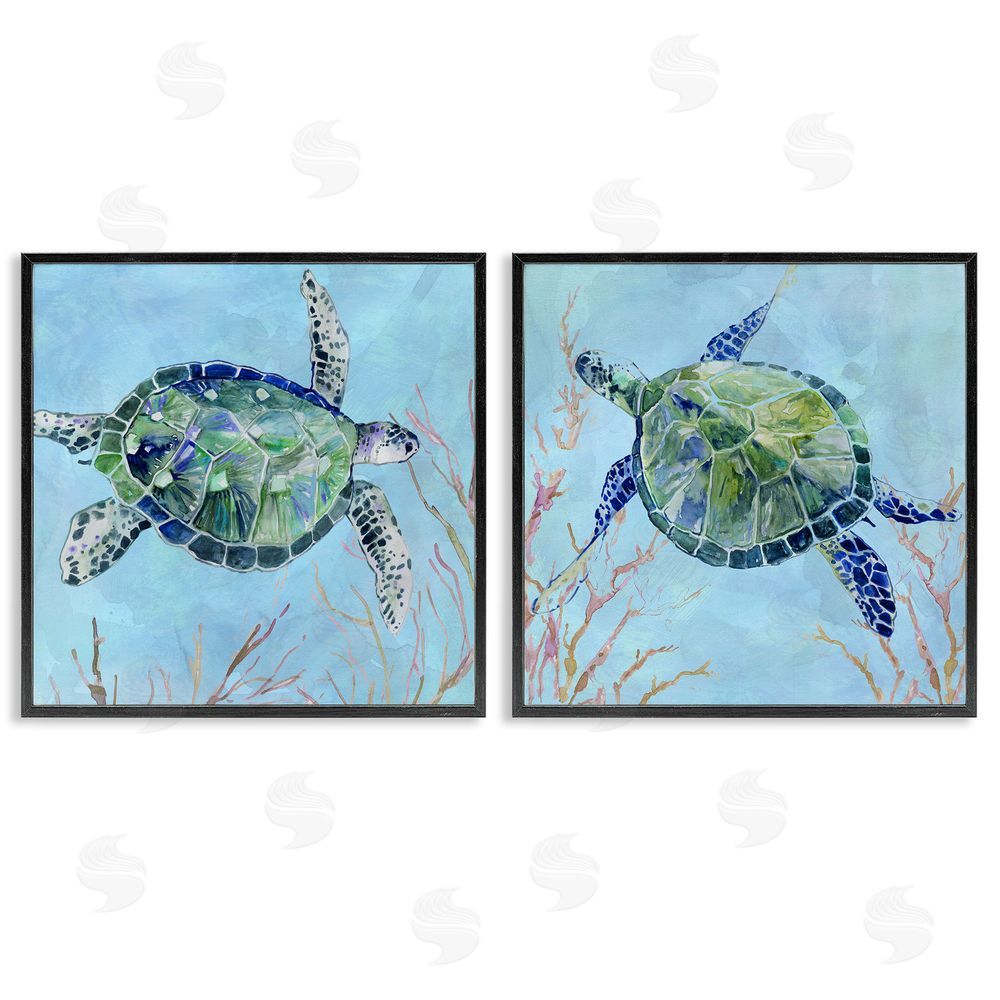 Carol Robinson Abstract Sea Turtles Deep Sea Coral Black Framed Giclee Wall Art Print