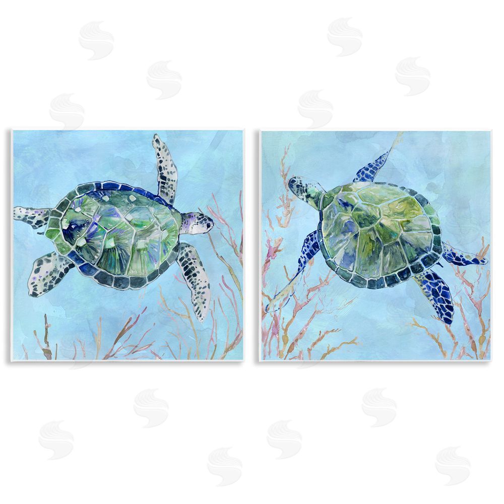 Carol Robinson Abstract Sea Turtles Deep Sea Coral Wooden Wall Plaque Art Print