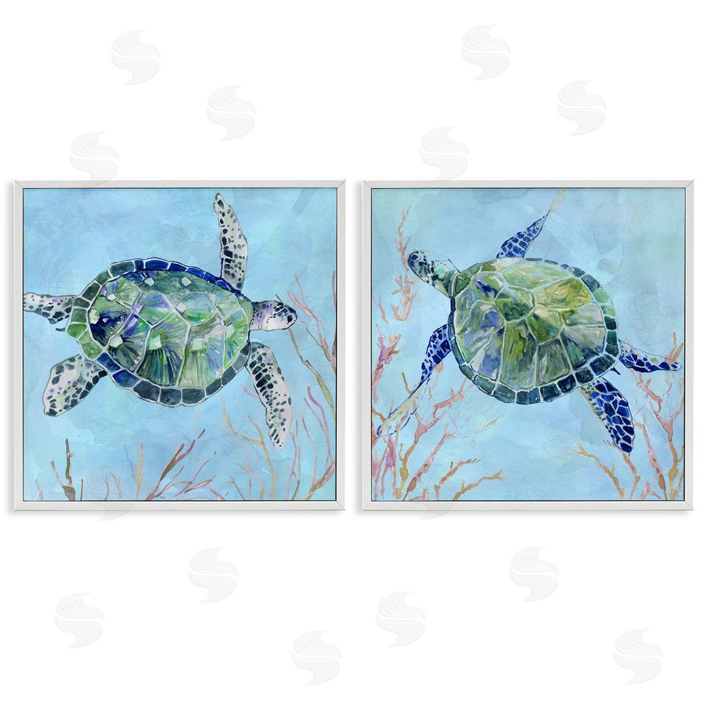 Carol Robinson Abstract Sea Turtles Deep Sea Coral White Framed Giclee Wall Art Print