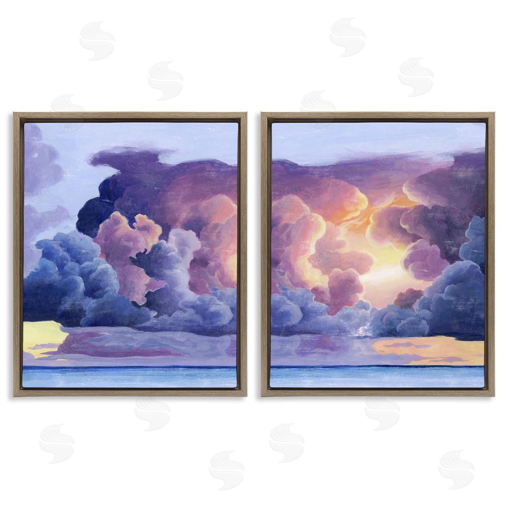 Grace Popp Nautical Horizon Sunset Sky Clouds Brown Floating Frame Canvas Wall Art Print