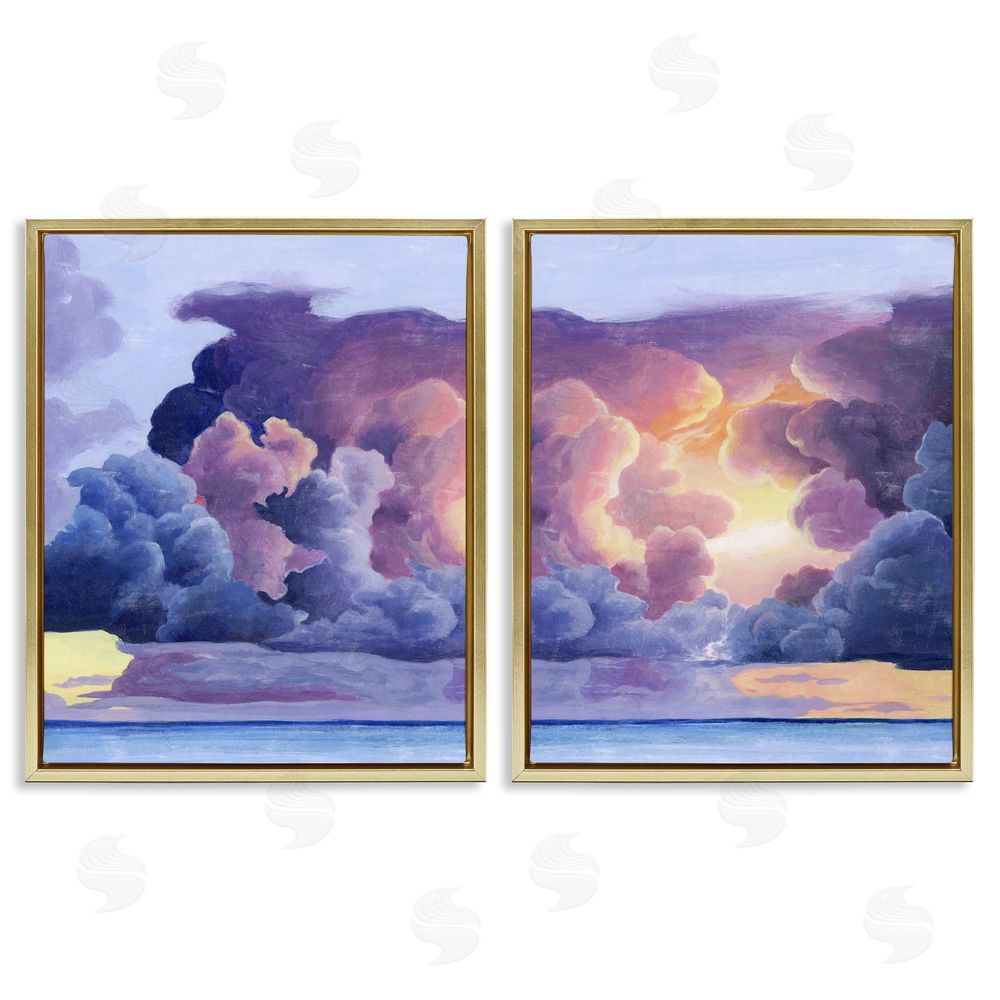 Grace Popp Nautical Horizon Sunset Sky Clouds Gold Floating Frame Canvas Wall Art Print
