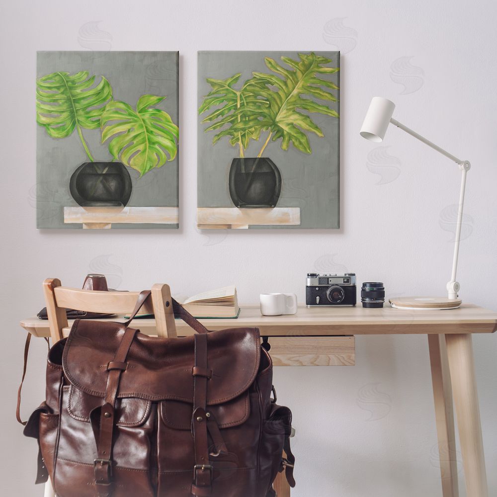 Jennifer Goldberger Tropical Plant Fronds Monstera Interior Canvas Wall Art Print in Room