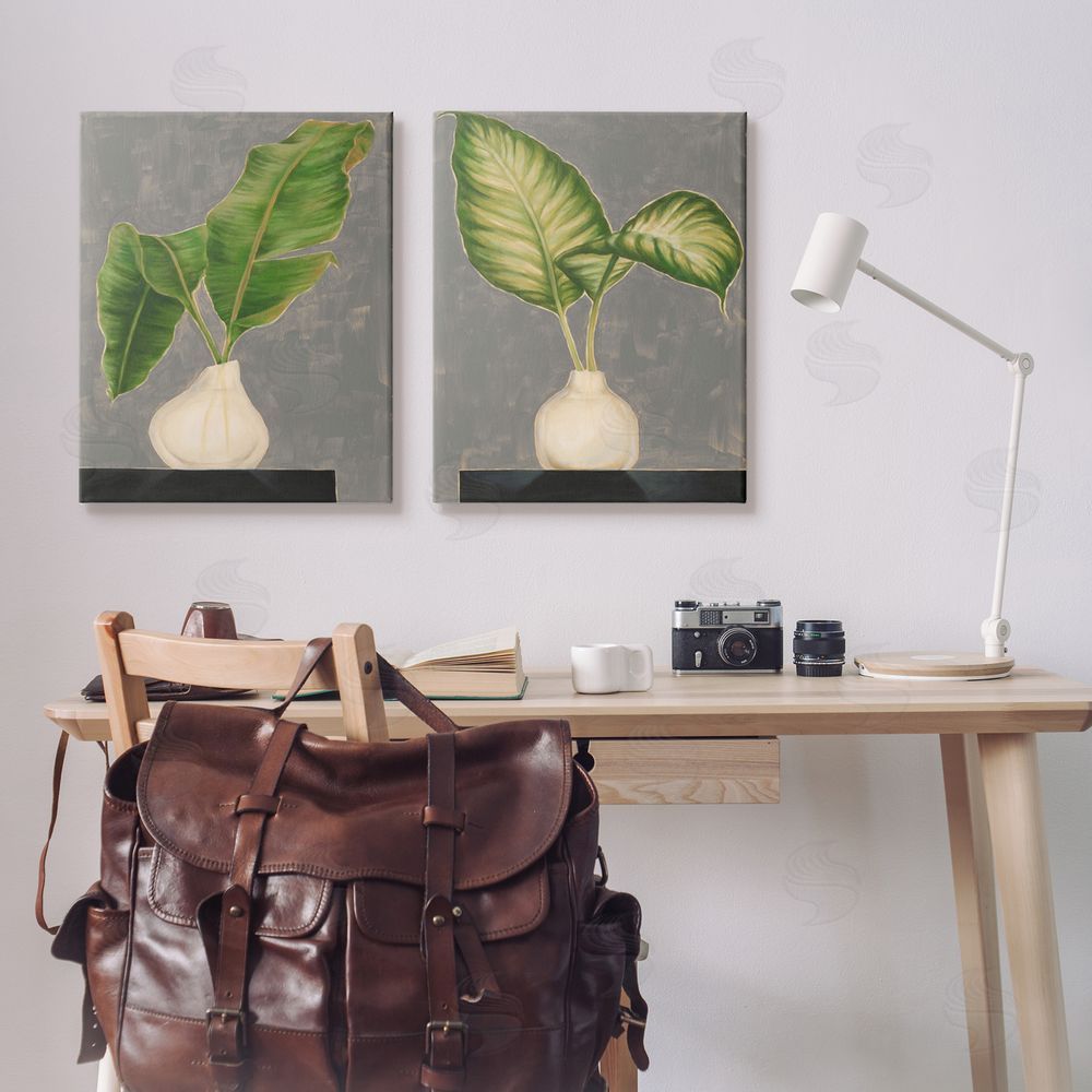 Jennifer Goldberger Large Palm Leaf Potted Plants Interior Canvas Wall Art Print in Room