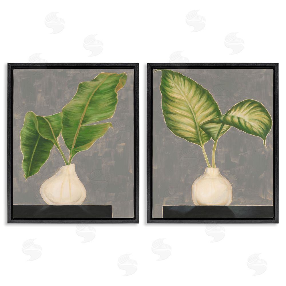 Jennifer Goldberger Large Palm Leaf Potted Plants Interior Black Floating Frame Canvas Wall Art Print