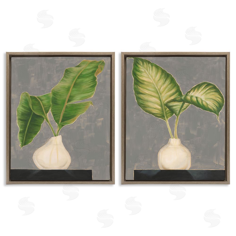 Jennifer Goldberger Large Palm Leaf Potted Plants Interior Brown Floating Frame Canvas Wall Art Print