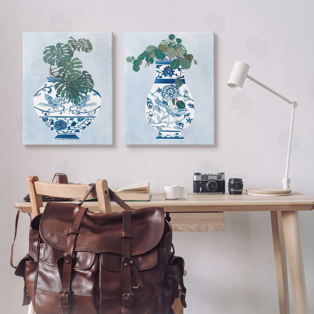 Melissa Wang Elegant Indoor Plant Still Life Vases Canvas Wall Art Print in Room