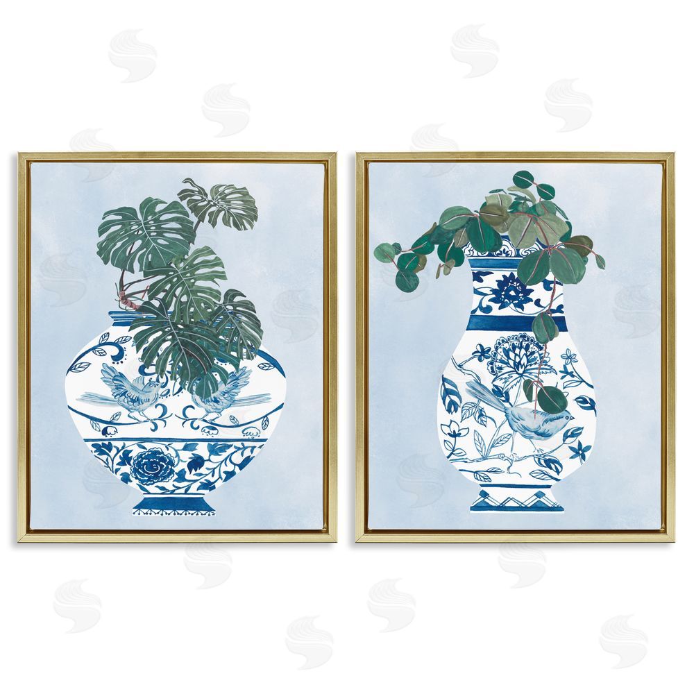 Melissa Wang Elegant Indoor Plant Still Life Vases Gold Floating Frame Canvas Wall Art Print