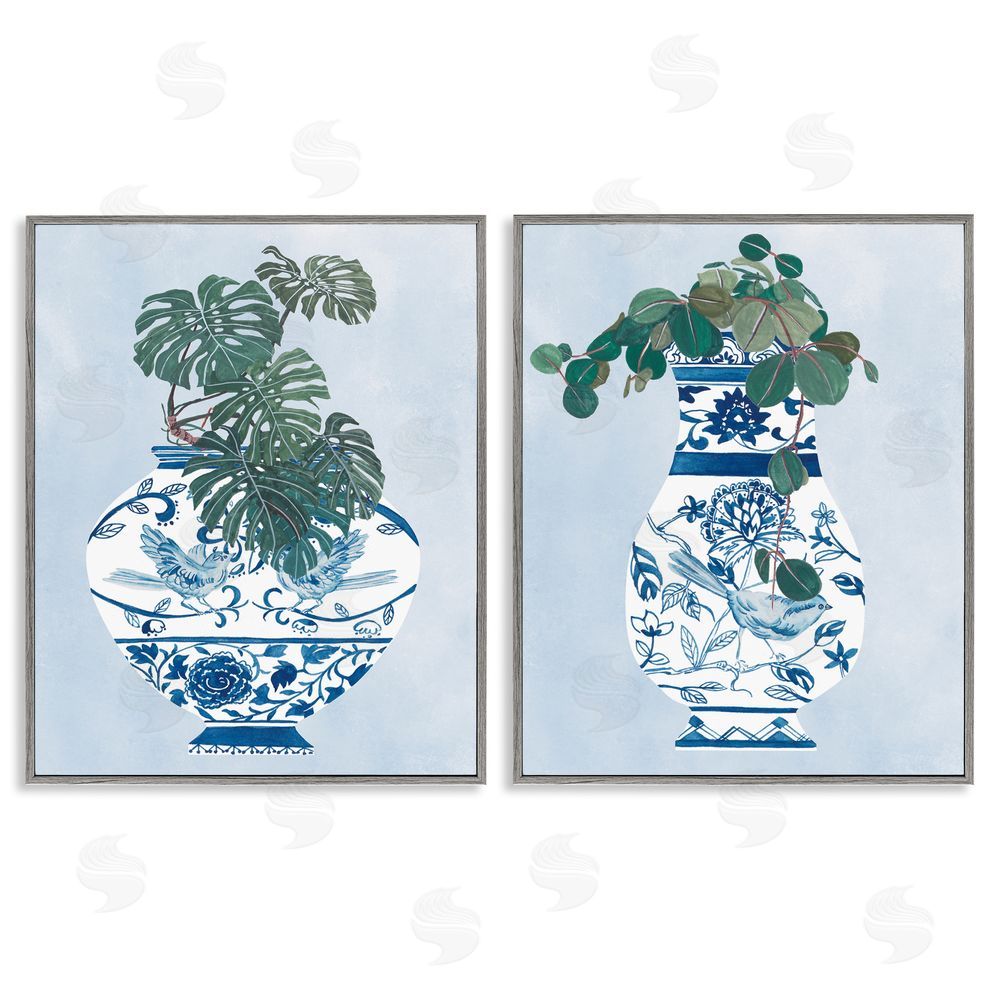 Melissa Wang Elegant Indoor Plant Still Life Vases Gray Framed Giclee Wall Art Print