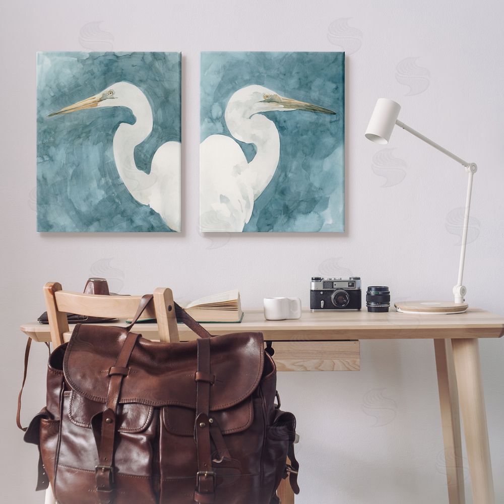Emma Caroline Nautical Cranes Bird Portraits Abstraction Canvas Wall Art Print in Room