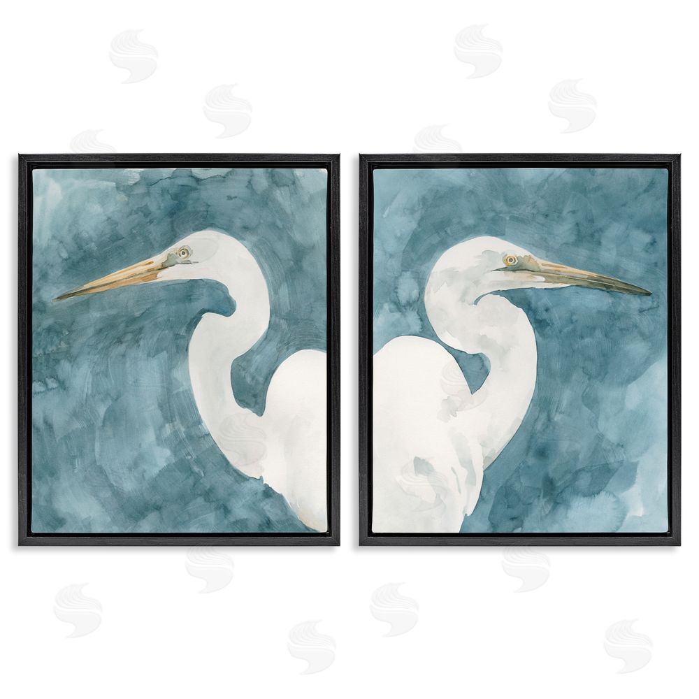Emma Caroline Nautical Cranes Bird Portraits Abstraction Black Floating Frame Canvas Wall Art Print