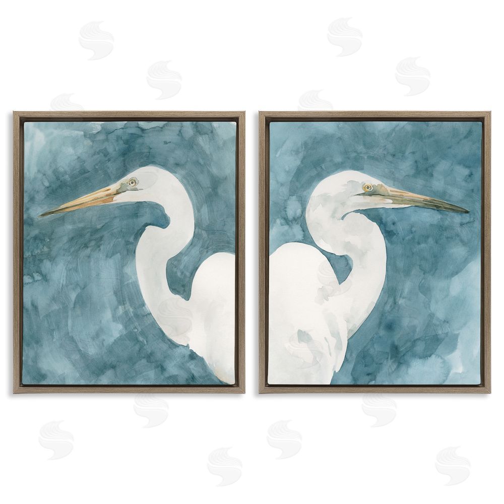 Emma Caroline Nautical Cranes Bird Portraits Abstraction Brown Floating Frame Canvas Wall Art Print