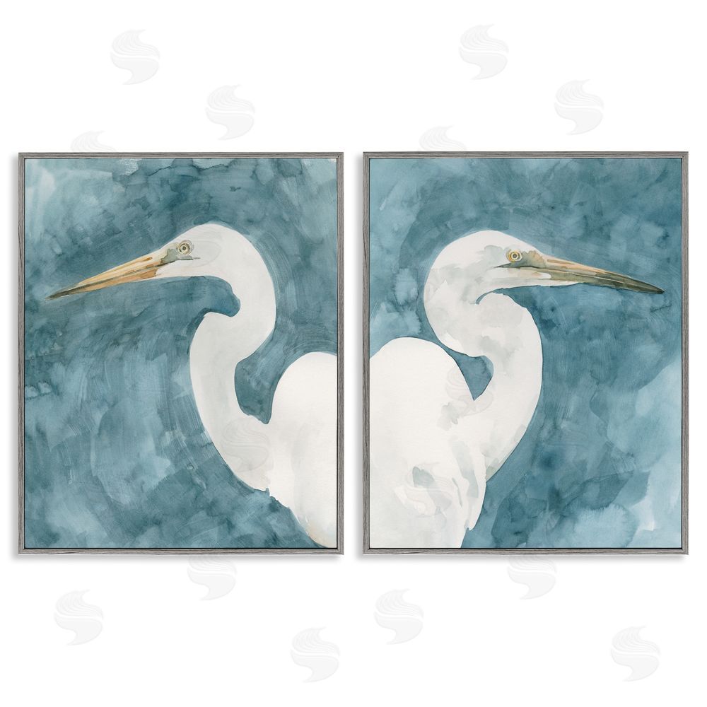 Emma Caroline Nautical Cranes Bird Portraits Abstraction Gray Framed Giclee Wall Art Print