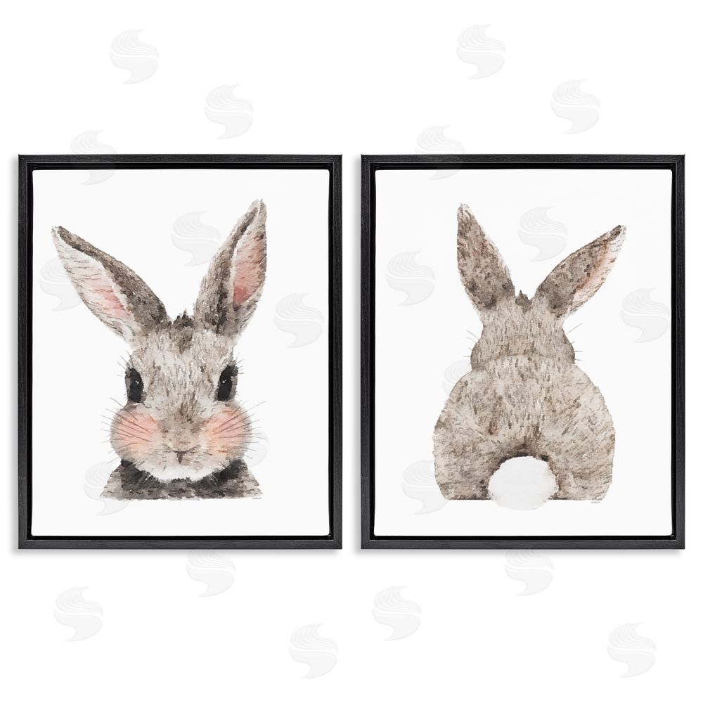 Amanda Greenwood Adorable Bunny Cotton Tail Rabbit Black Floating Frame Canvas Wall Art Print