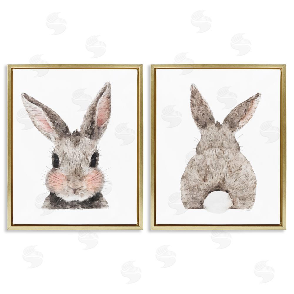 Amanda Greenwood Adorable Bunny Cotton Tail Rabbit Gold Floating Frame Canvas Wall Art Print