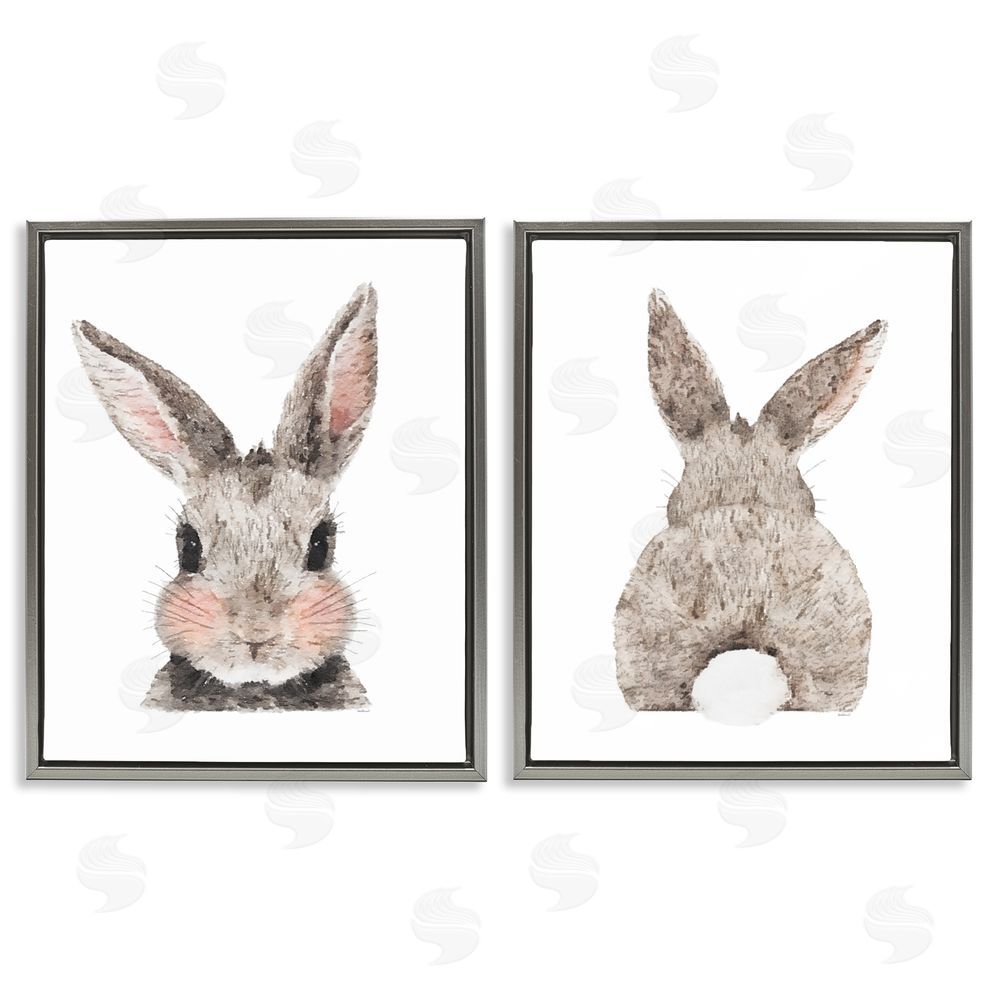 Amanda Greenwood Adorable Bunny Cotton Tail Rabbit Gray Floating Frame Canvas Wall Art Print