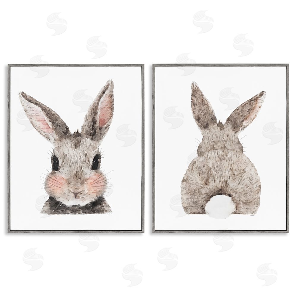 Amanda Greenwood Adorable Bunny Cotton Tail Rabbit Gray Framed Giclee Wall Art Print