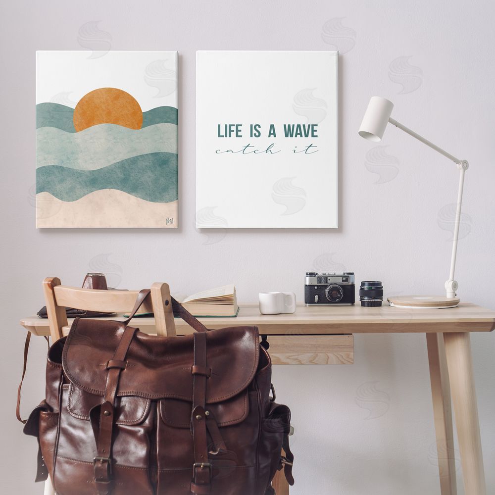 Birch & Ink Life's A Wave Phrase Summer Sunrise Canvas Wall Art Print in Room