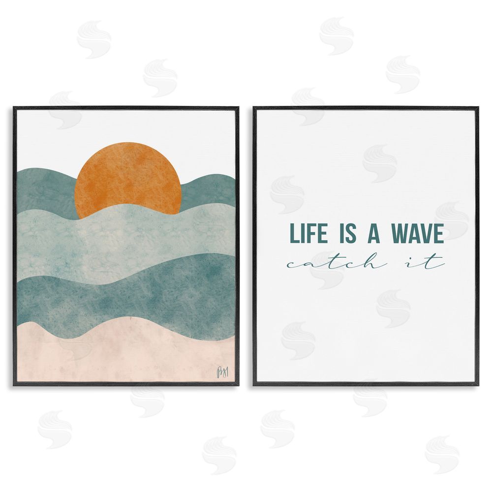 Birch & Ink Life's A Wave Phrase Summer Sunrise Black Framed Giclee Wall Art Print