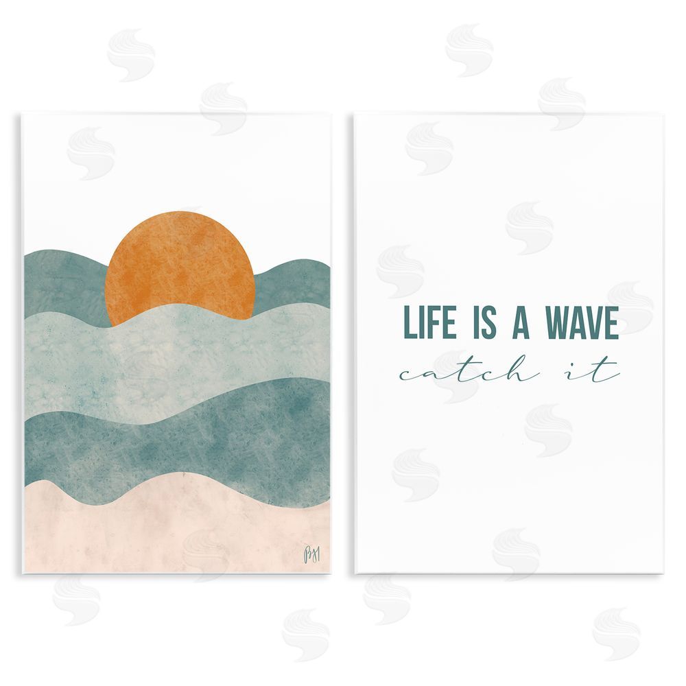 Birch & Ink Life's A Wave Phrase Summer Sunrise Wooden Wall Plaque Art Print