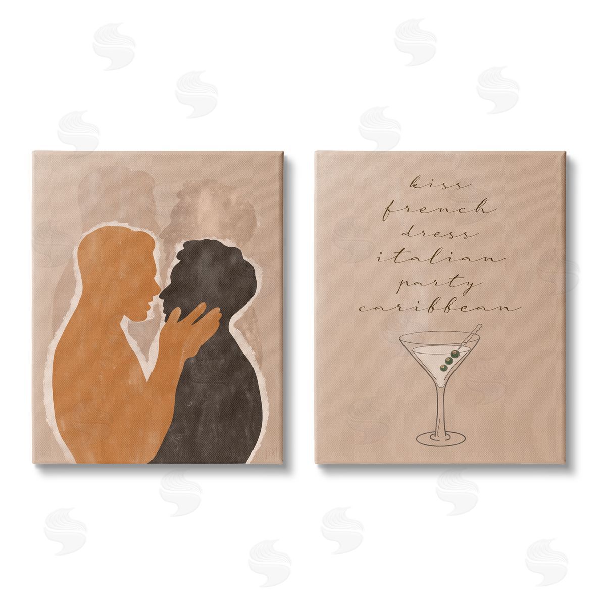 Birch & Ink Kiss French Phrase Male Couple Embrace Canvas Wall Art Print
