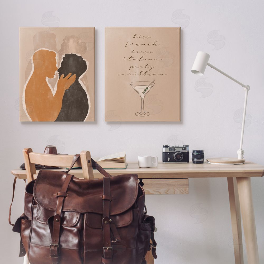 Birch & Ink Kiss French Phrase Male Couple Embrace Canvas Wall Art Print in Room
