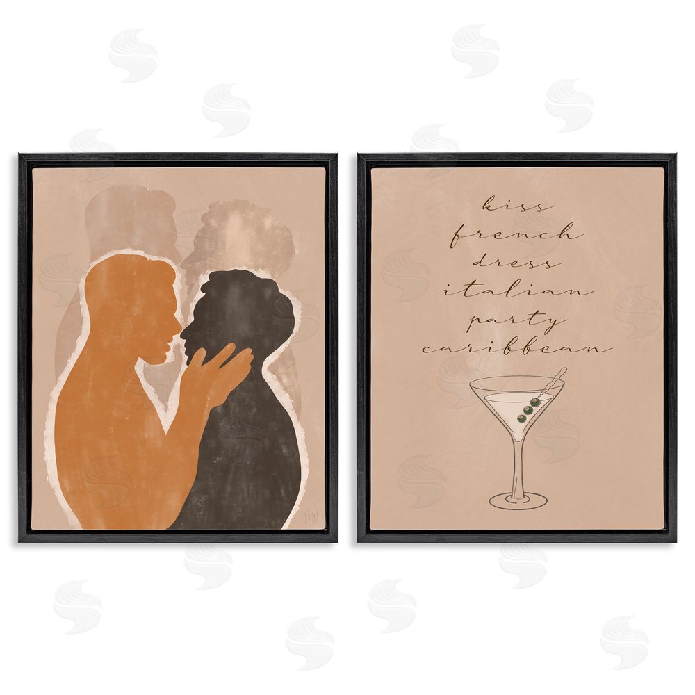Birch & Ink Kiss French Phrase Male Couple Embrace Black Floating Frame Canvas Wall Art Print