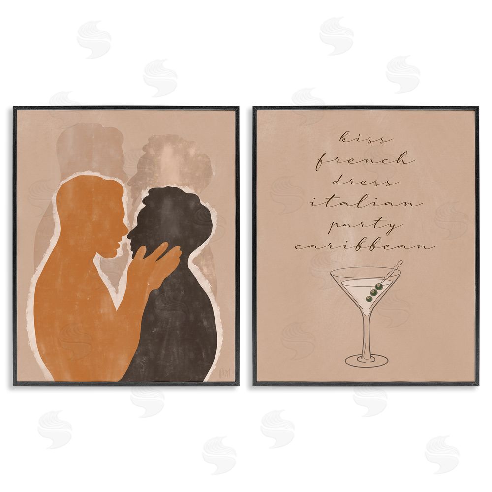 Birch & Ink Kiss French Phrase Male Couple Embrace Black Framed Giclee Wall Art Print