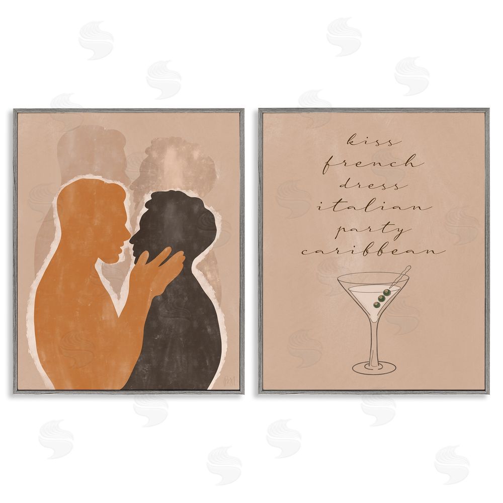 Birch & Ink Kiss French Phrase Male Couple Embrace Gray Framed Giclee Wall Art Print