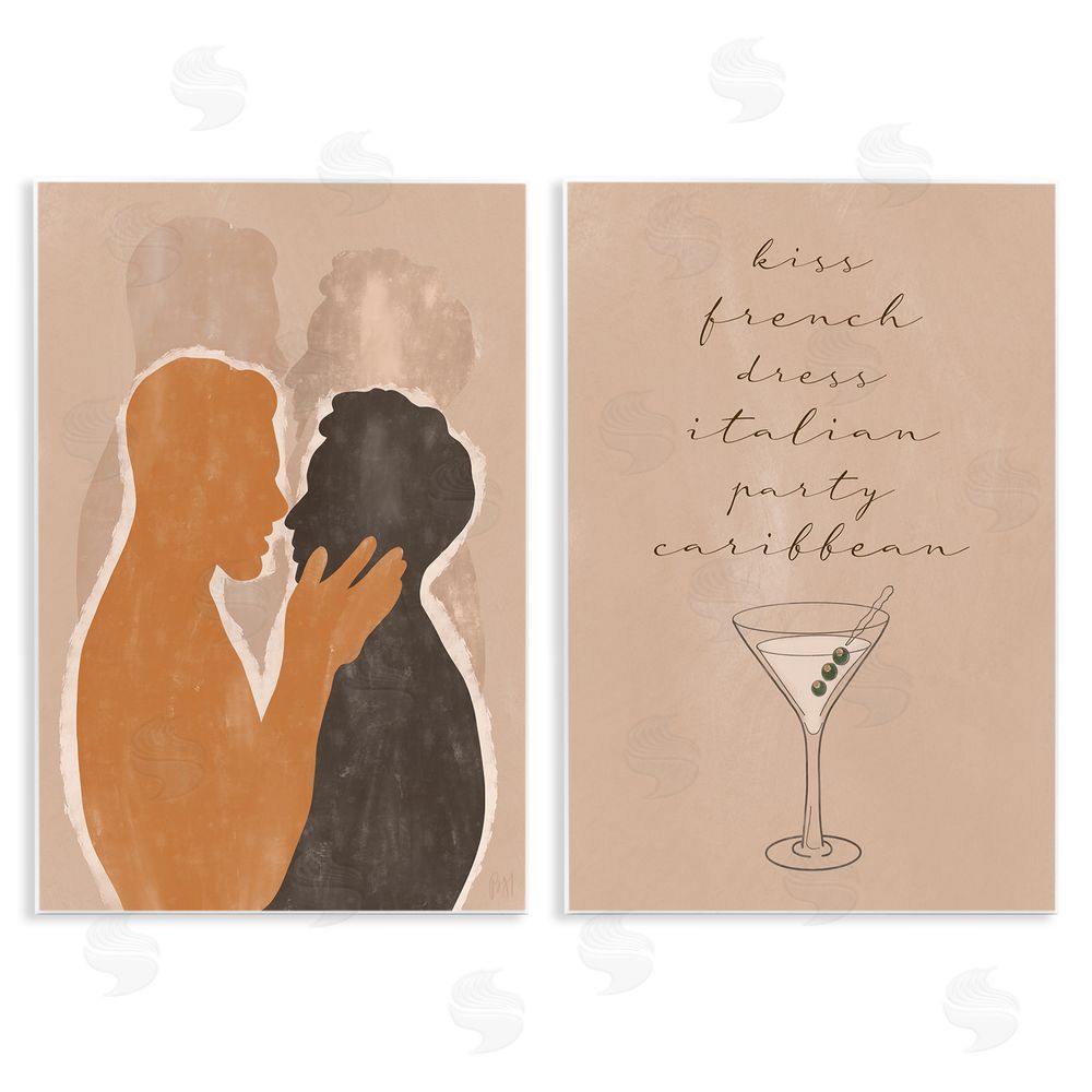 Birch & Ink Kiss French Phrase Male Couple Embrace Wooden Wall Plaque Art Print