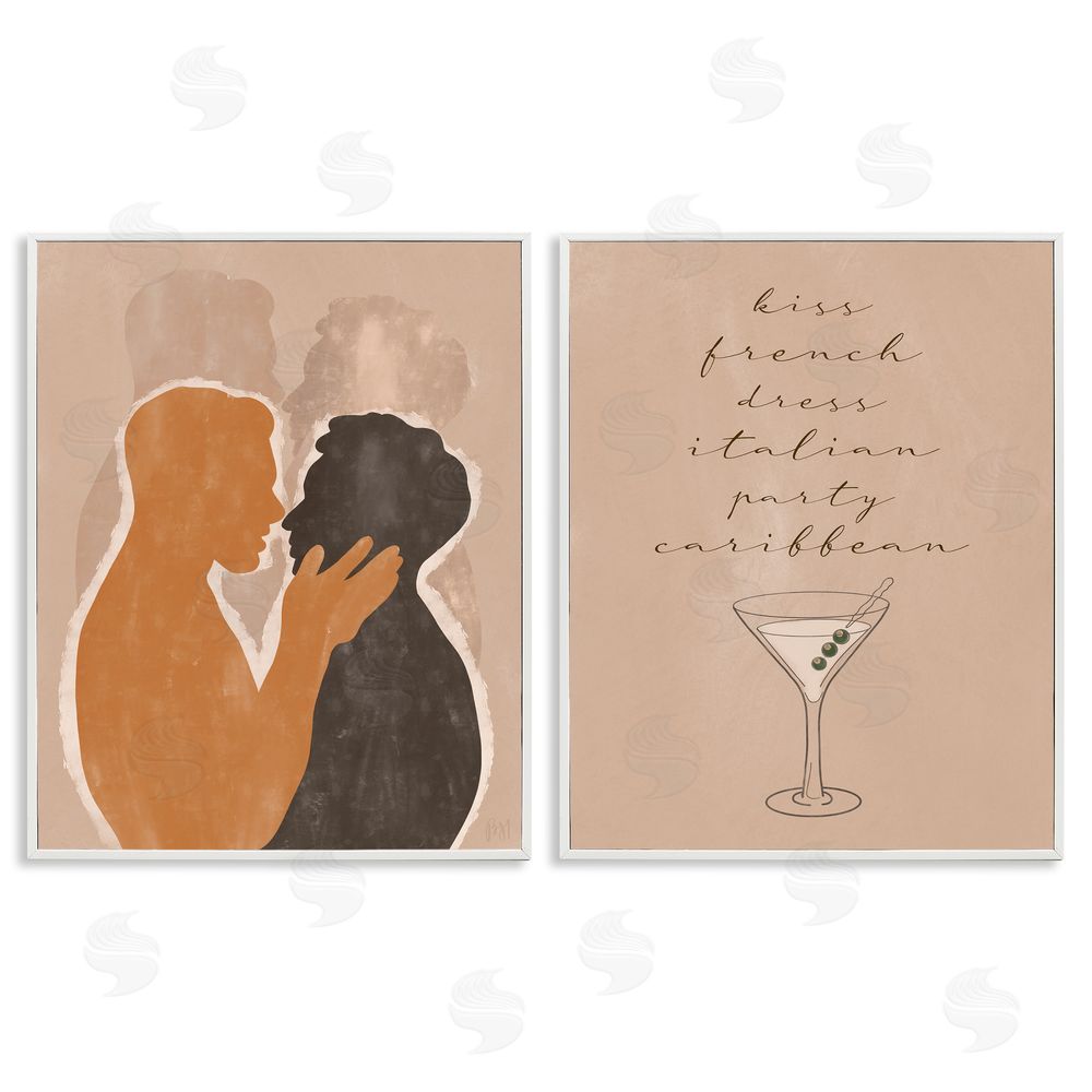 Birch & Ink Kiss French Phrase Male Couple Embrace White Framed Giclee Wall Art Print