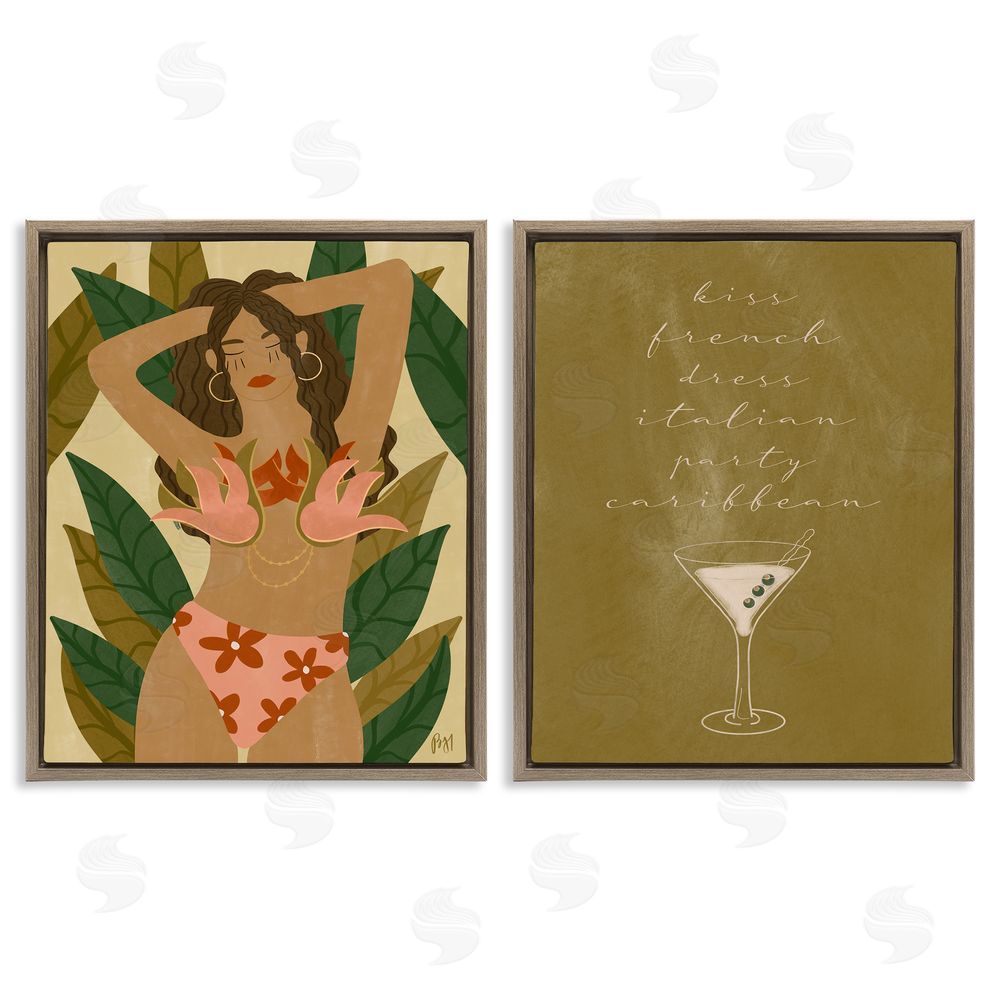 Birch & Ink Dress Italian Party Caribbean Phrase Brown Floating Frame Canvas Wall Art Print