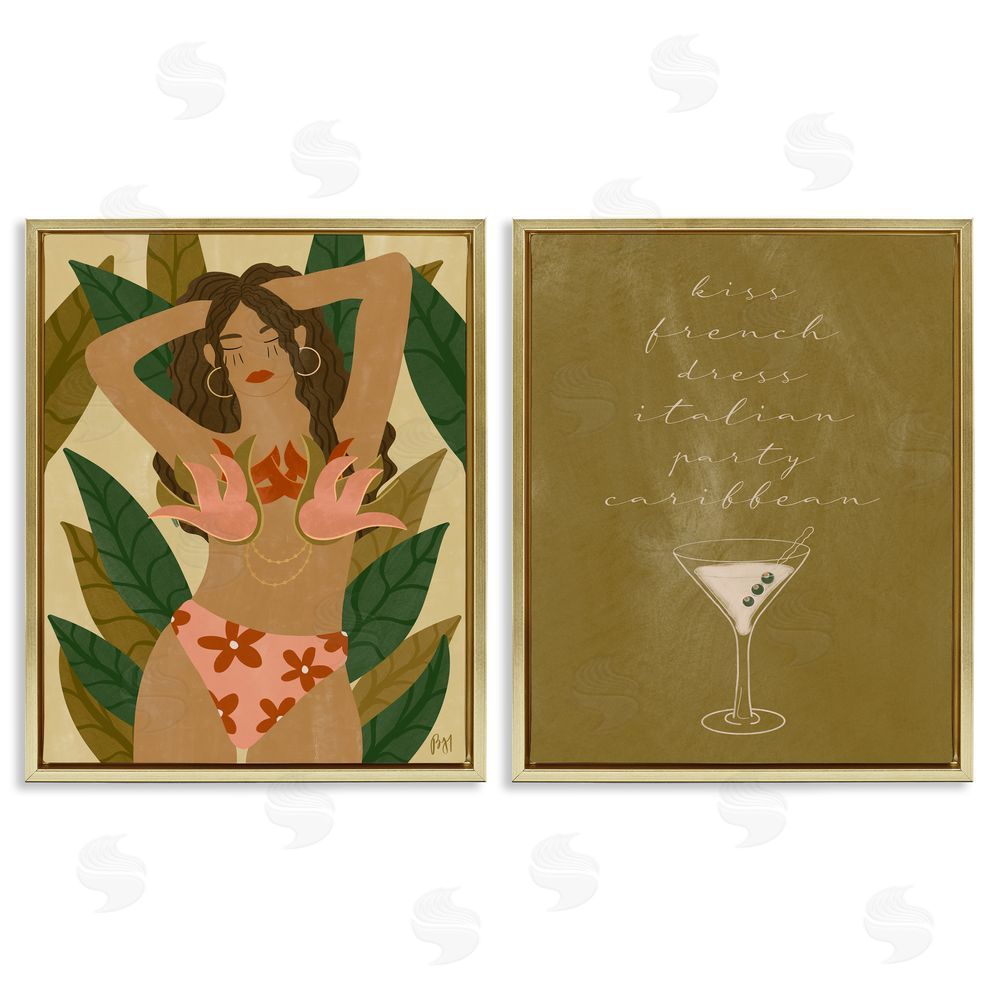 Birch & Ink Dress Italian Party Caribbean Phrase Gold Floating Frame Canvas Wall Art Print
