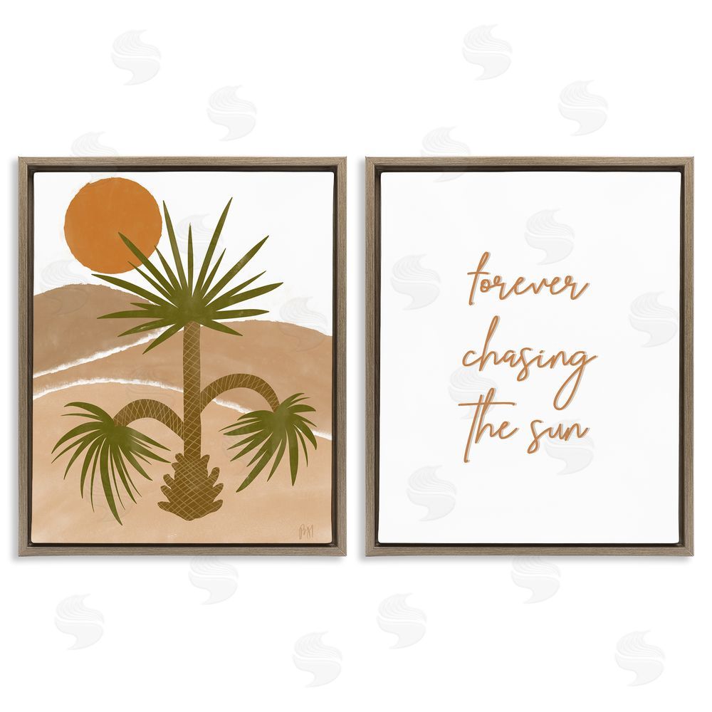 Birch & Ink Forever Chasing the Sun Phrase Brown Floating Frame Canvas Wall Art Print