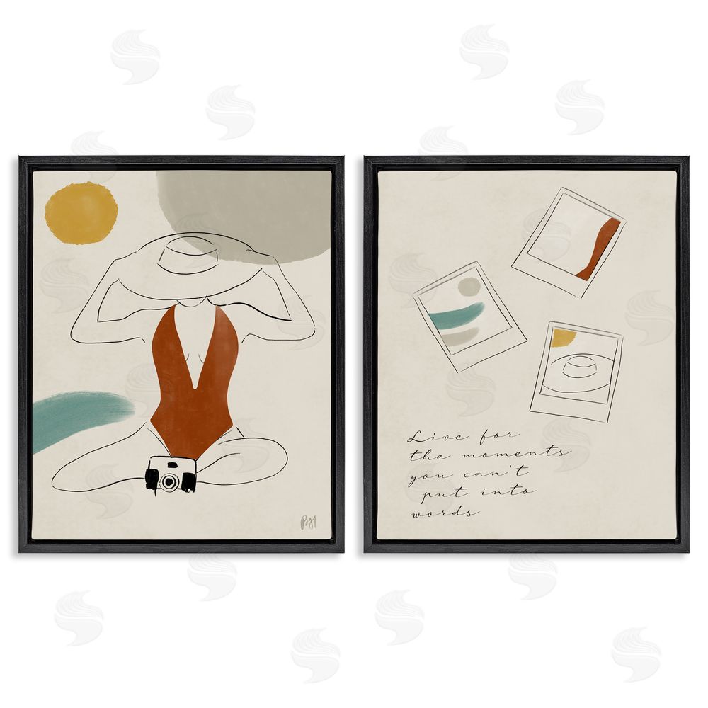 Birch & Ink Live For The Moments Woman in Swimsuit Black Floating Frame Canvas Wall Art Print