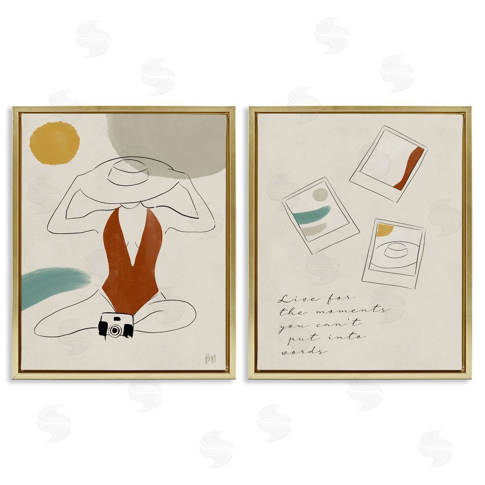 Birch & Ink Live For The Moments Woman in Swimsuit Gold Floating Frame Canvas Wall Art Print