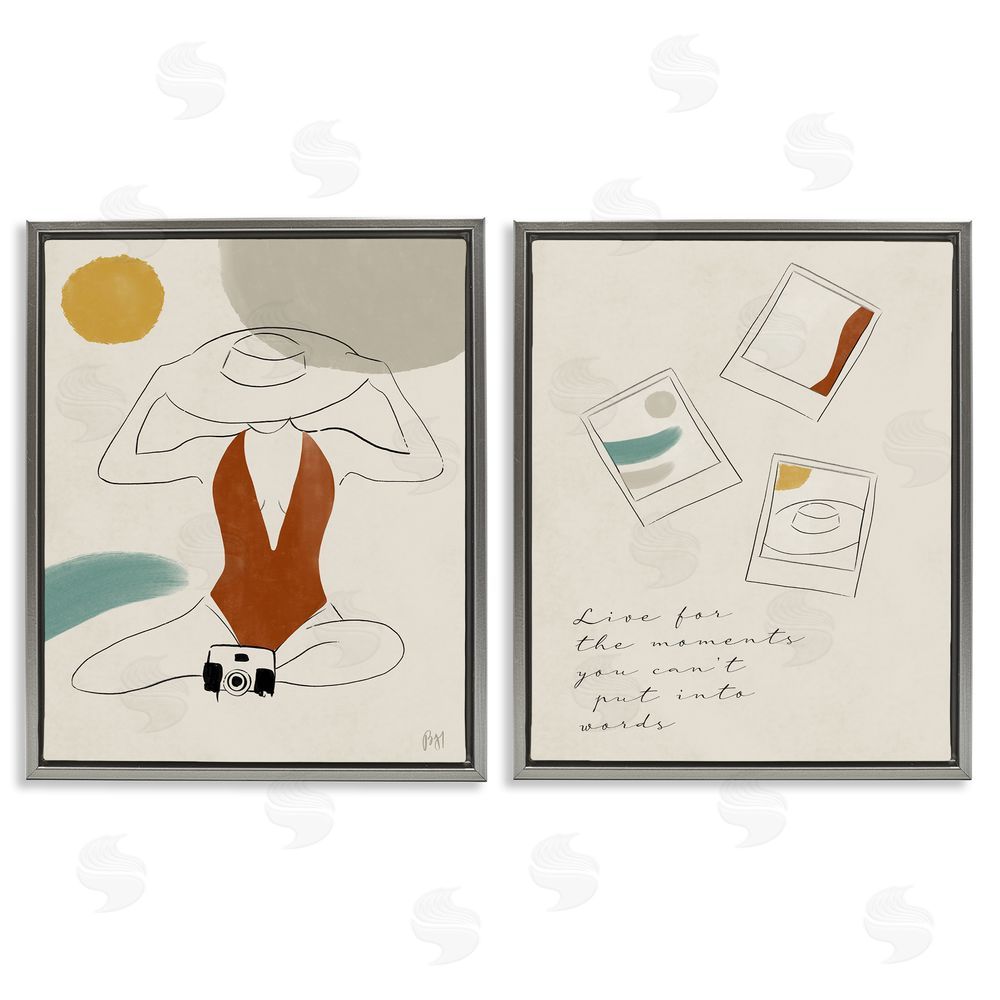 Birch & Ink Live For The Moments Woman in Swimsuit Gray Floating Frame Canvas Wall Art Print