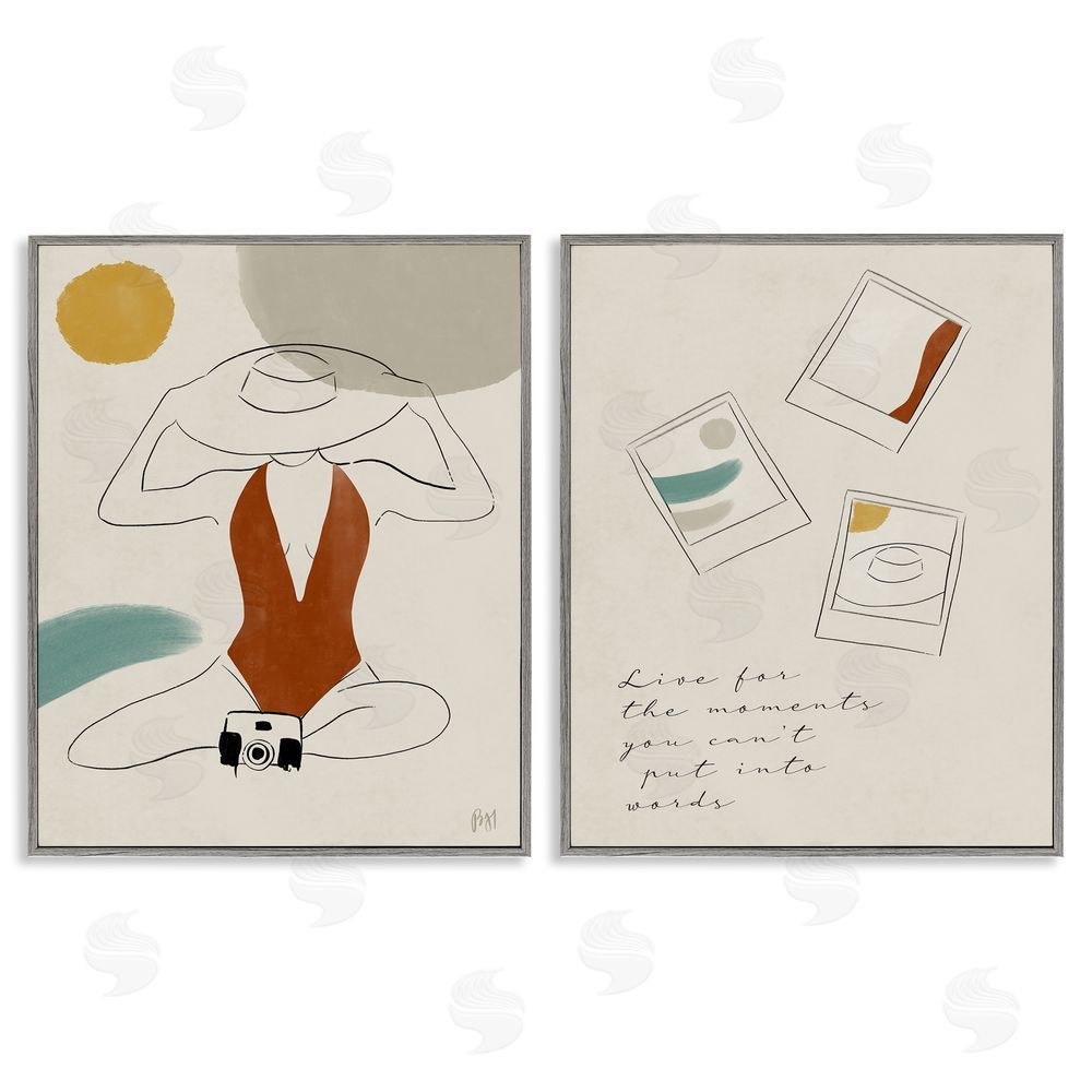 Birch & Ink Live For The Moments Woman in Swimsuit Gray Framed Giclee Wall Art Print