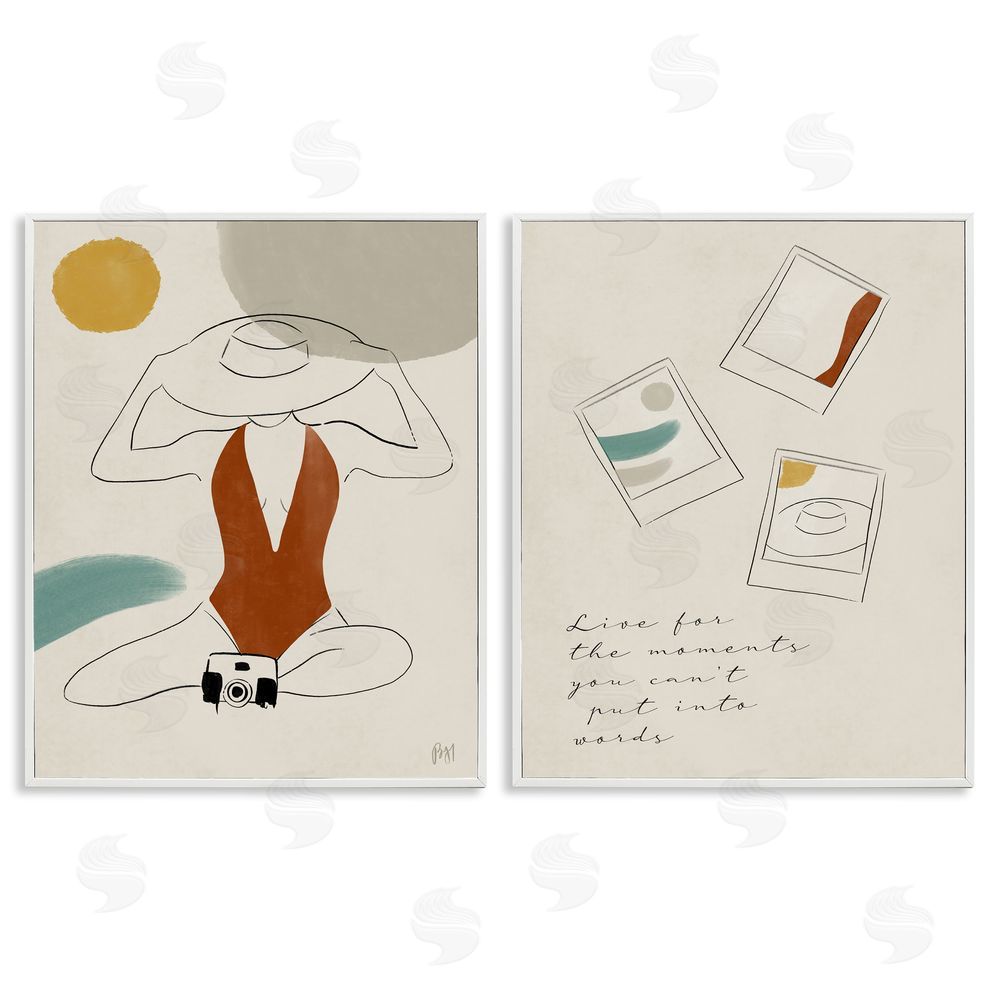 Birch & Ink Live For The Moments Woman in Swimsuit White Framed Giclee Wall Art Print