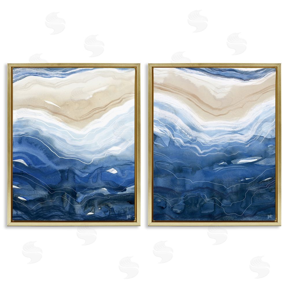 Jackie Quigley Abstract Ocean Geode Landscape Gold Floating Frame Canvas Wall Art Print