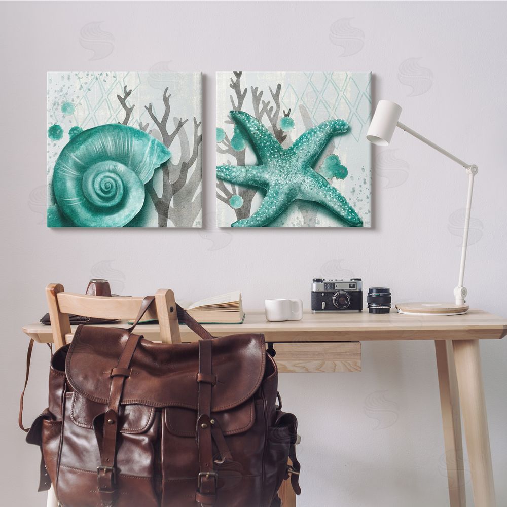 Jackie Quigley Turquoise Pop Sea Floor Diamond Pattern Canvas Wall Art Print in Room