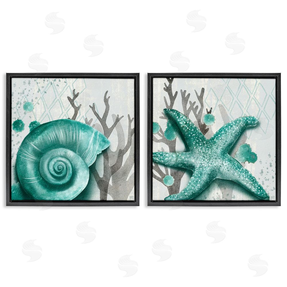 Jackie Quigley Turquoise Pop Sea Floor Diamond Pattern Black Floating Frame Canvas Wall Art Print