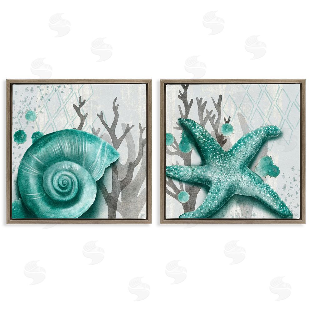 Jackie Quigley Turquoise Pop Sea Floor Diamond Pattern Brown Floating Frame Canvas Wall Art Print