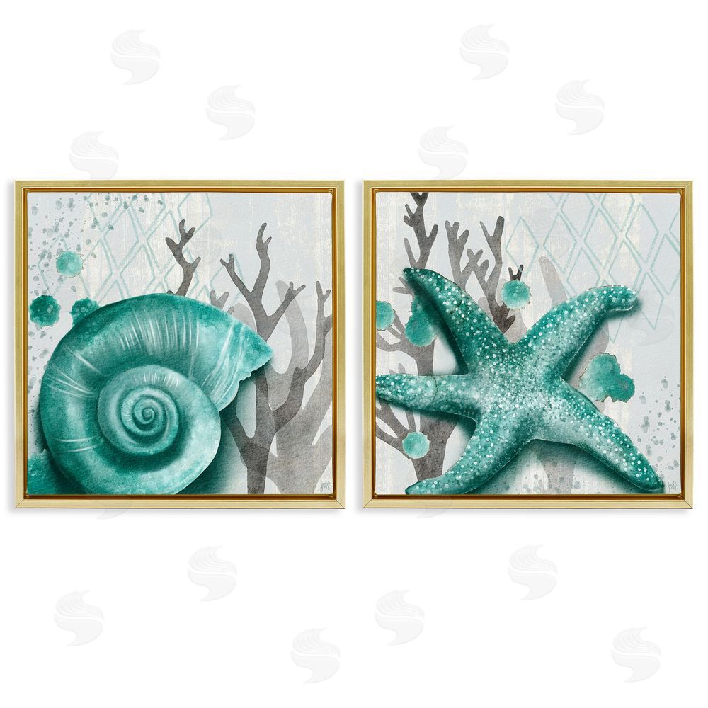 Jackie Quigley Turquoise Pop Sea Floor Diamond Pattern Gold Floating Frame Canvas Wall Art Print