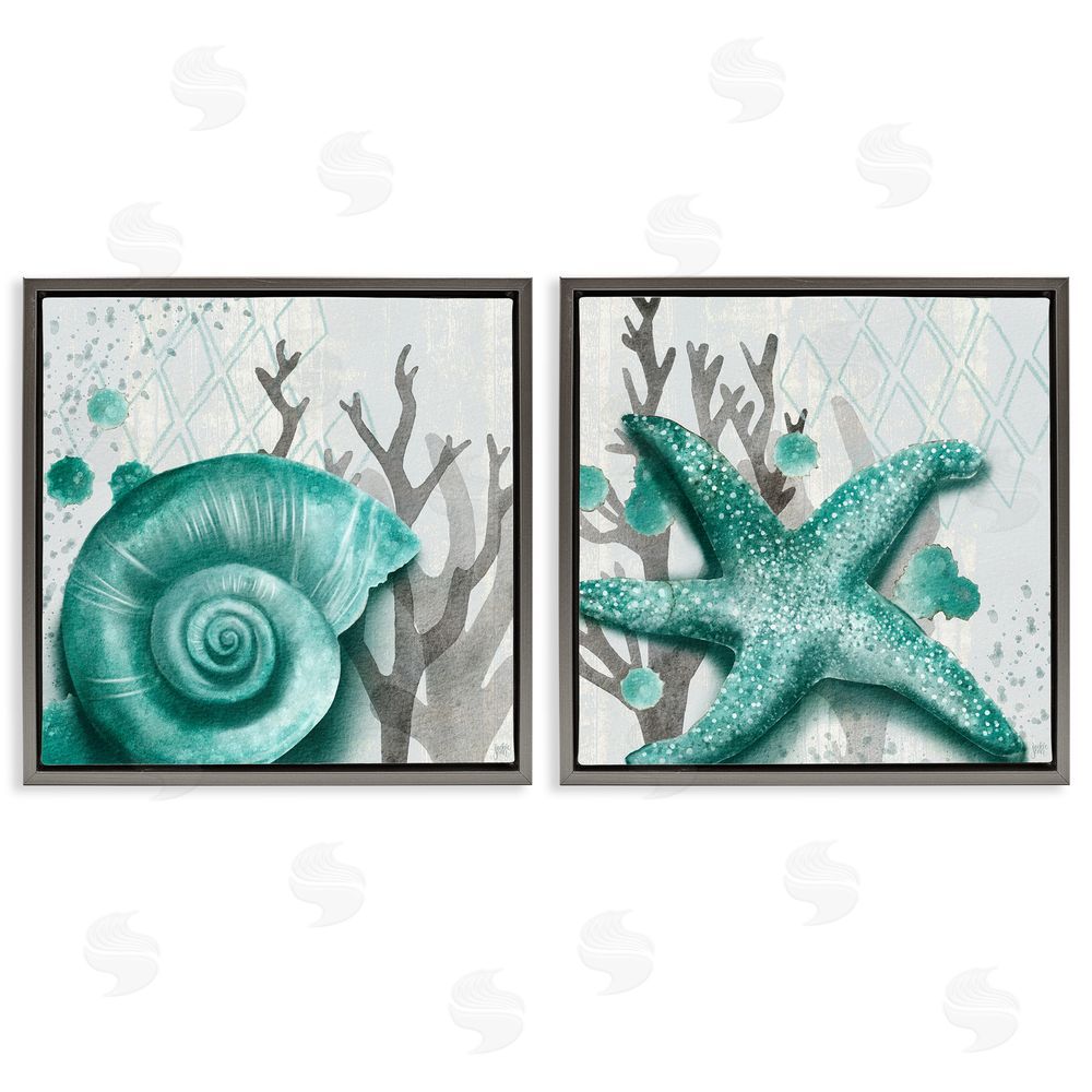 Jackie Quigley Turquoise Pop Sea Floor Diamond Pattern Gray Floating Frame Canvas Wall Art Print