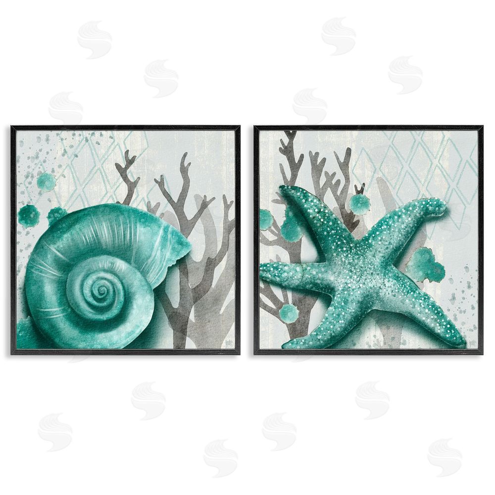 Jackie Quigley Turquoise Pop Sea Floor Diamond Pattern Black Framed Giclee Wall Art Print