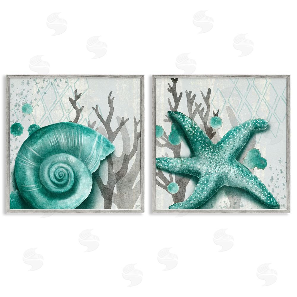 Jackie Quigley Turquoise Pop Sea Floor Diamond Pattern Gray Framed Giclee Wall Art Print