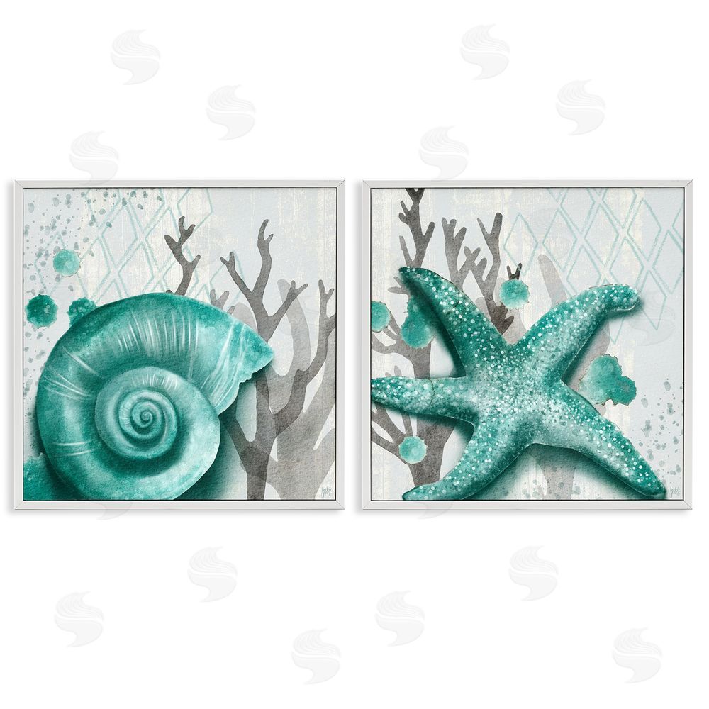 Jackie Quigley Turquoise Pop Sea Floor Diamond Pattern White Framed Giclee Wall Art Print